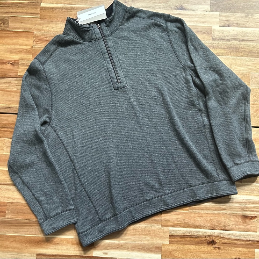 NWT Tommy Bahama Grey/Black Reversible Quarter Zip Sweater